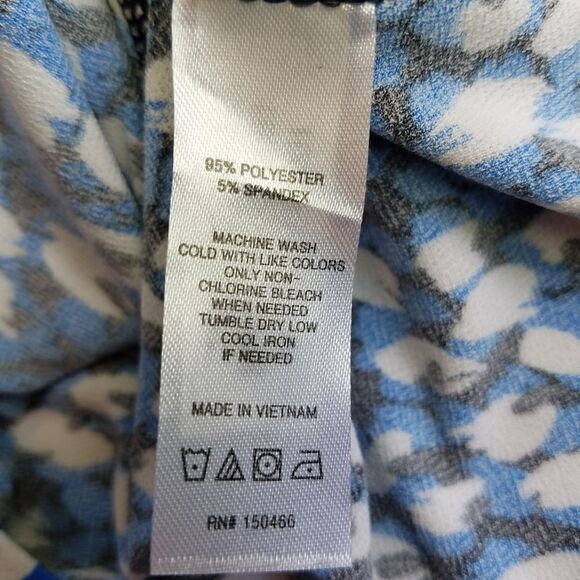 41 HAWTHORN V-Neck Wrap Style Black Blue & White Short Sleeve Stretch Blouse M - Picture 5 of 6